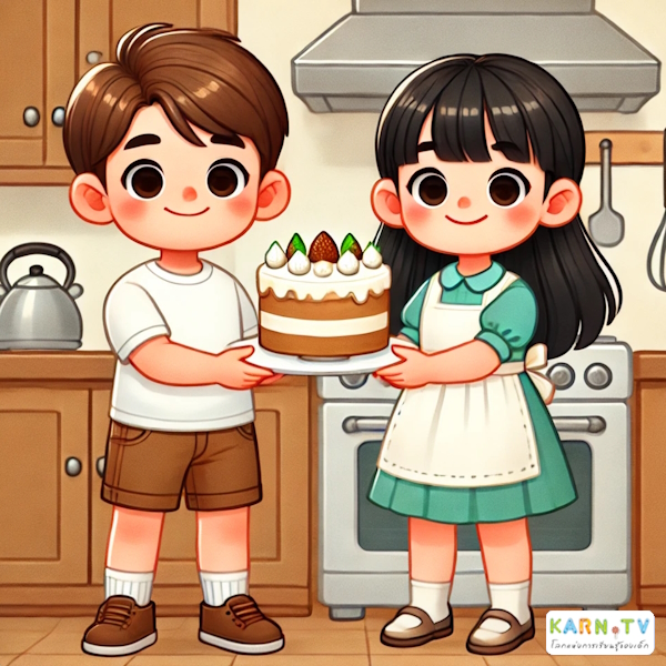 การ์ตูนสำหรับเด็ก ในรูปแบบ นิทานการ์ตูนสองภาษา เรื่อง Big Baking Day หน้า 8